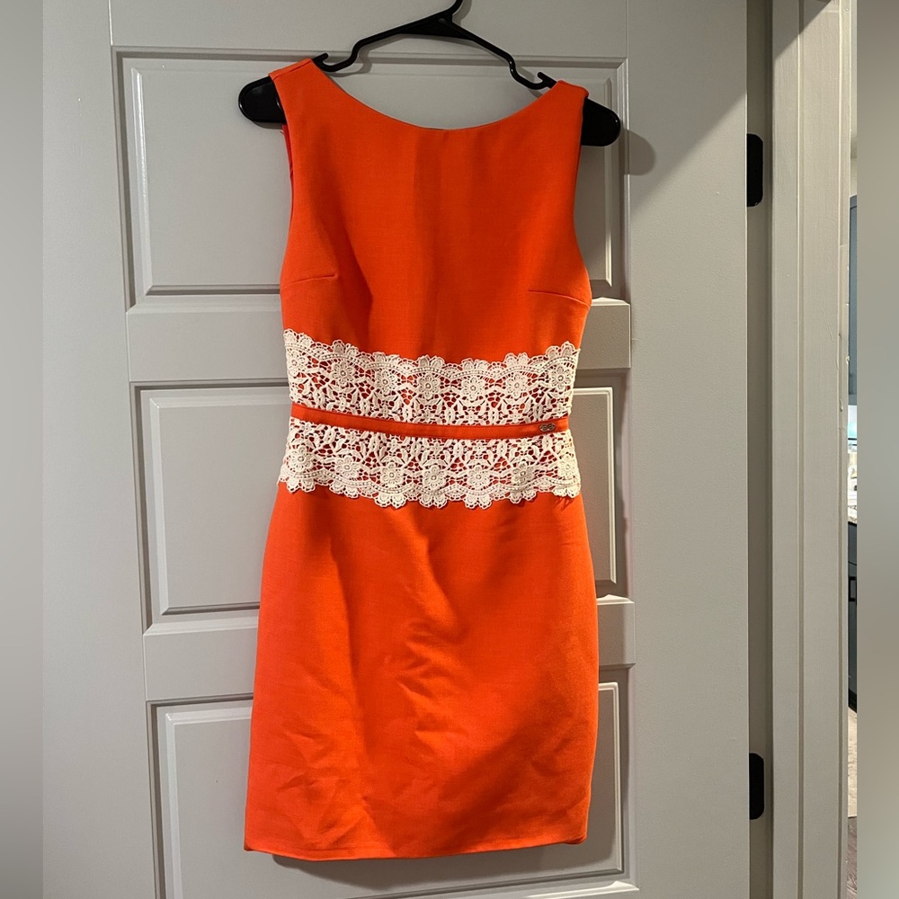 Elegant Orange Lace-Trimmed Dress size 6